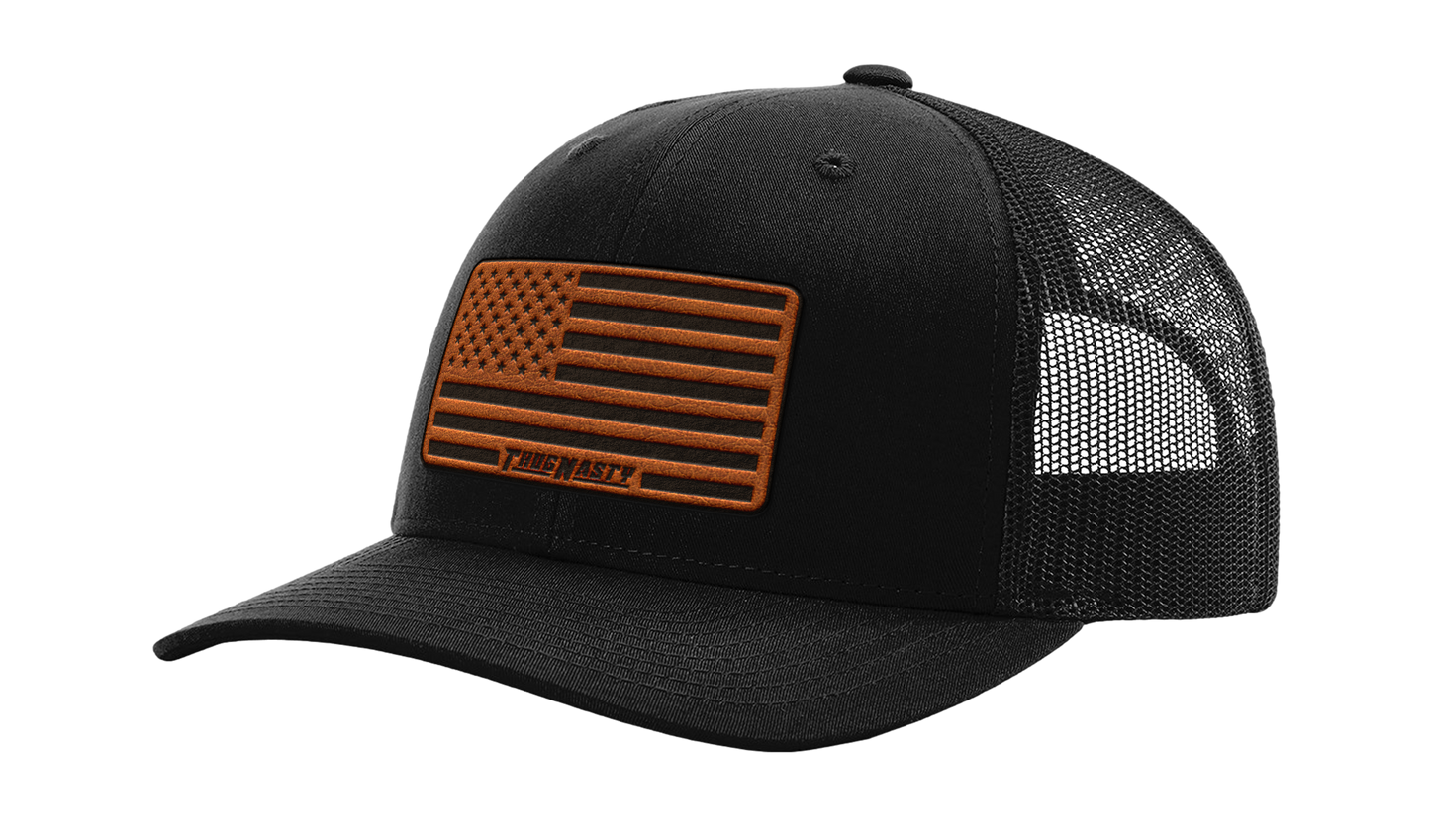 American Flag Premium Raw Leather Patch Hat