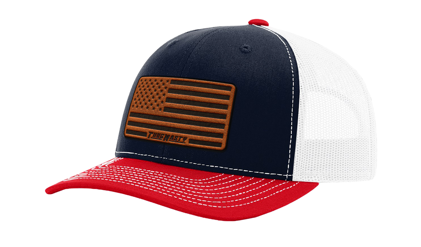 American Flag Premium Raw Leather Patch Hat