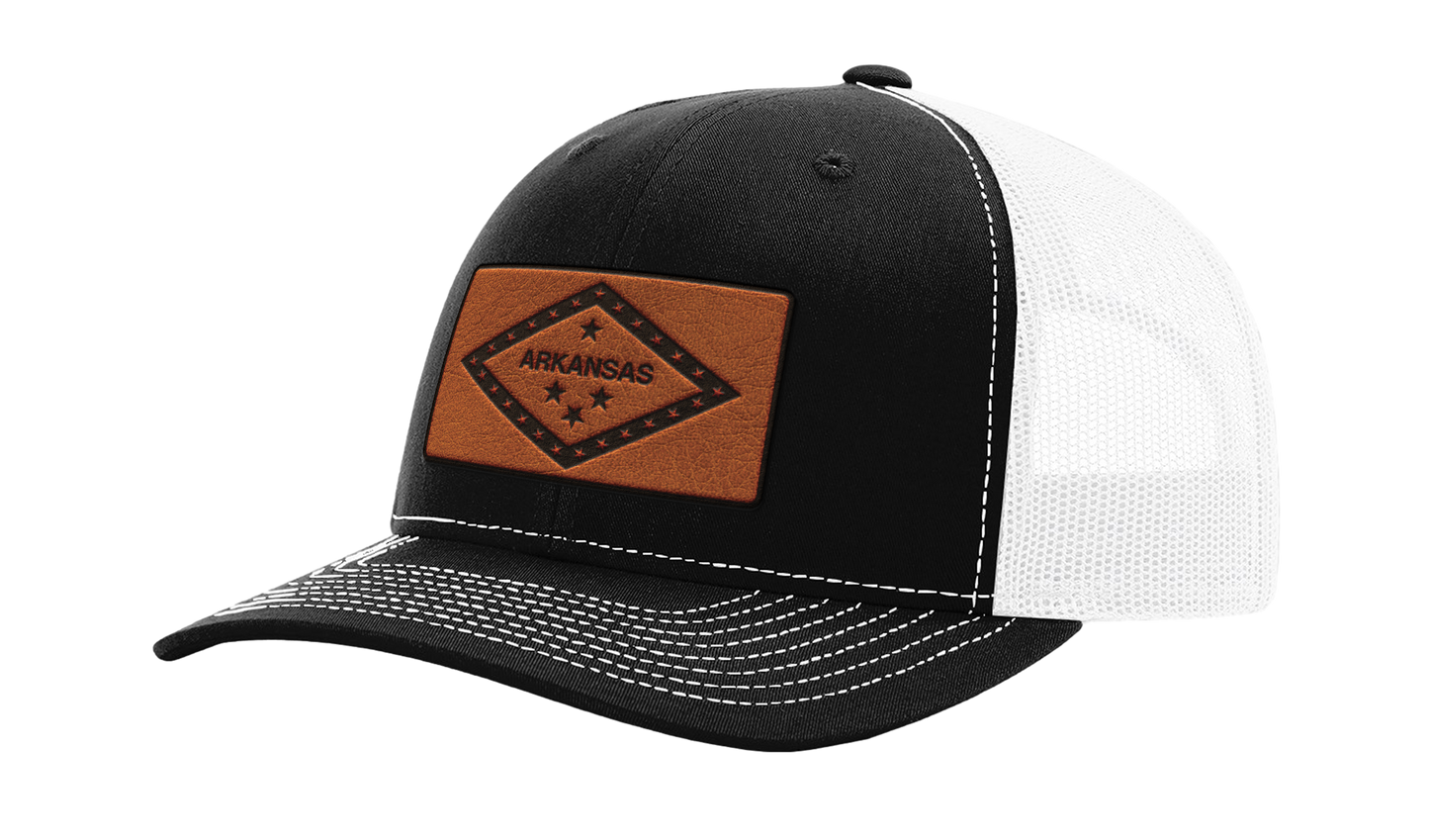 Arkansas Flag Premium Raw Leather Patch Hat